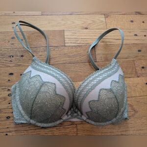 Victoria's Secret Sexy Lace Trim Push-Up Bra in Olive Green & Beige